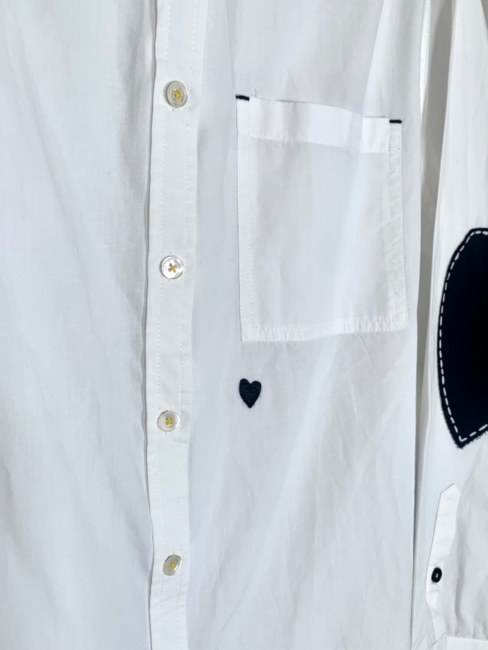 Kerri Rosenthal Mia White Shirt Button-Front Blouse Black Heart Elbow Patches XL - Picture 11 of 14